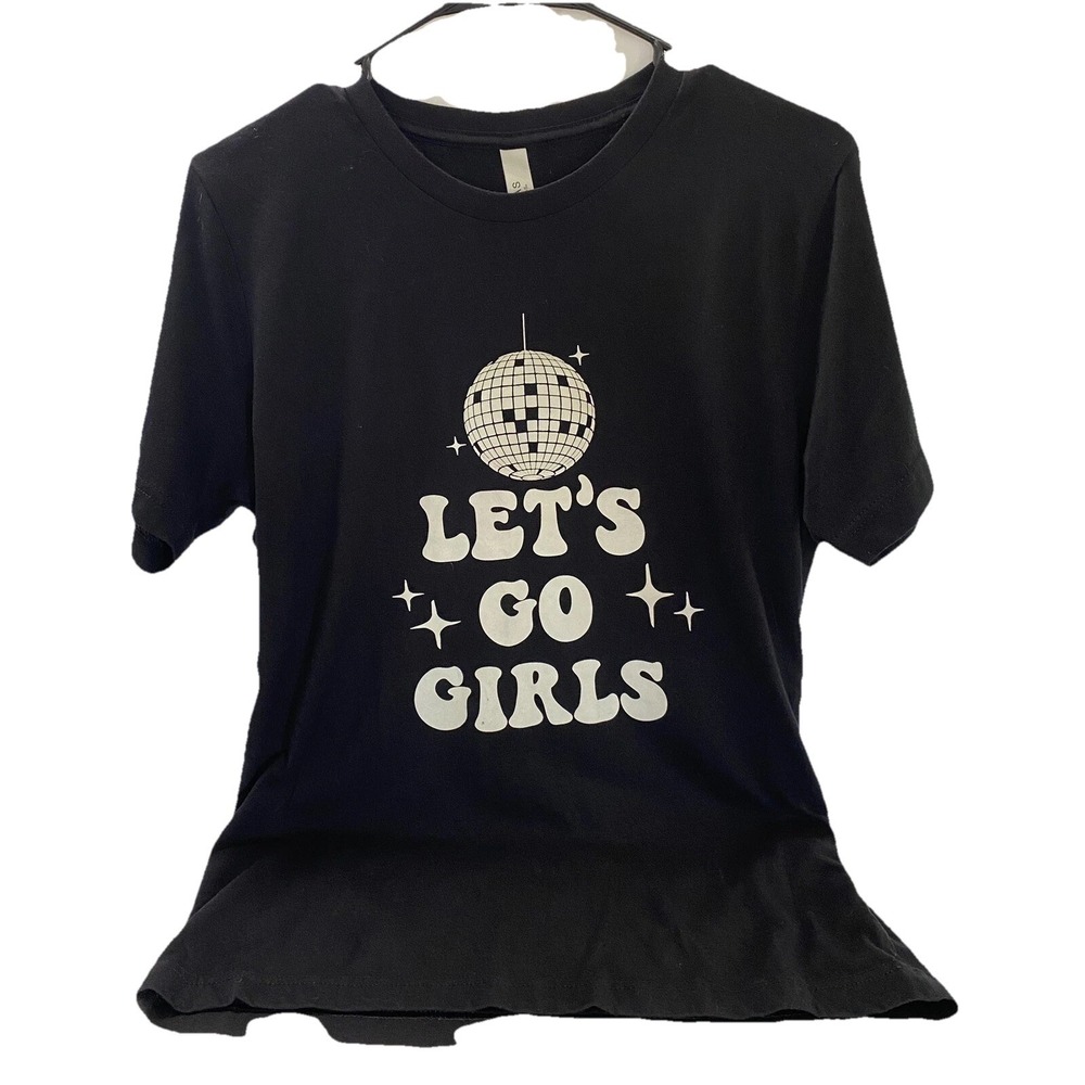 Bella+ Cala Women's Black Retro Disco Ball Style Graphic Tee Let's Go Girls Med